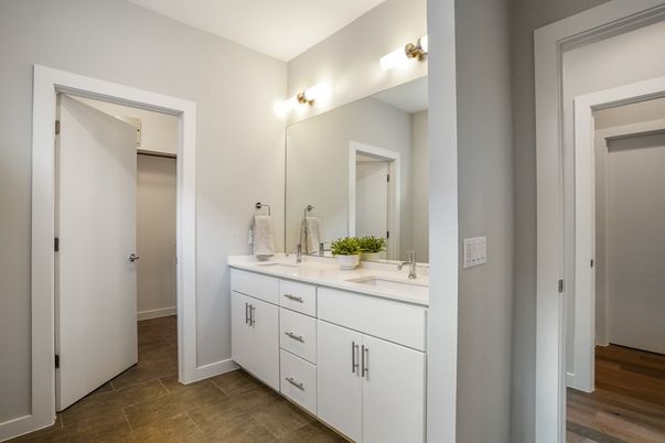 Bathroom, Dual Sink Vanities, Interior, Wood Texture Flooring