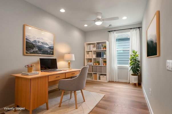 Home Office, Interior, Recessed Lighting, Wood Texture Flooring