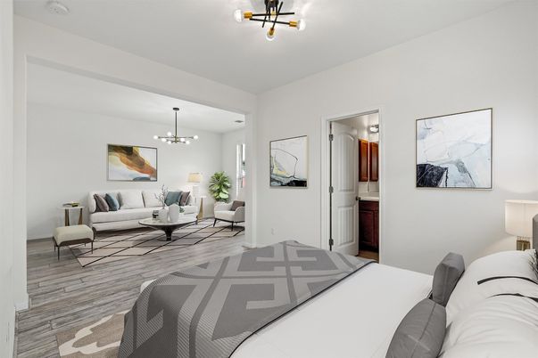 Bedroom, Interior, Pendant Lights, Wood Texture Flooring