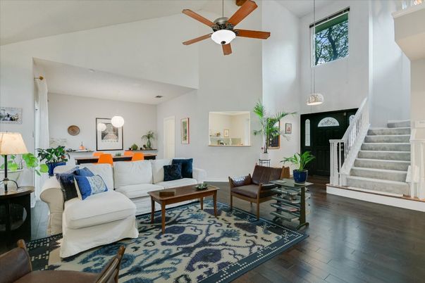 Dining room, Interior, Living room, Pendant Lights, Wood Texture Flooring