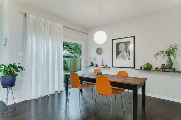 Dining room, Interior, Pendant Lights, Wood Texture Flooring