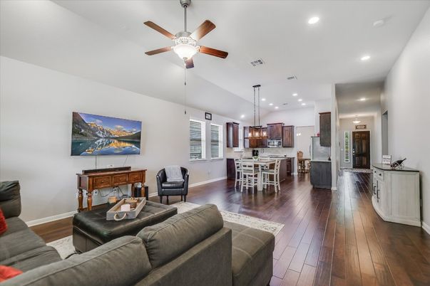 Dining room, Interior, Kitchen, Living room, Pendant Lights, Recessed Lighting, Wood Texture Flooring