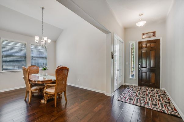 Chandelier, Dining room, Interior, Pendant Lights, Wood Texture Flooring