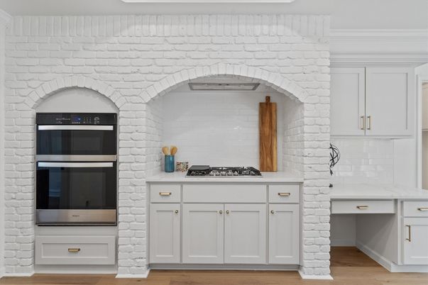 Interior, Kitchen, Stainless Steel Appliances, Stone Walls, Wood Texture Flooring