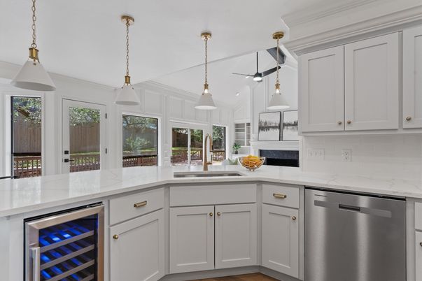 Interior, Kitchen, Pendant Lights, Stainless Steel Appliances, Wood Texture Flooring