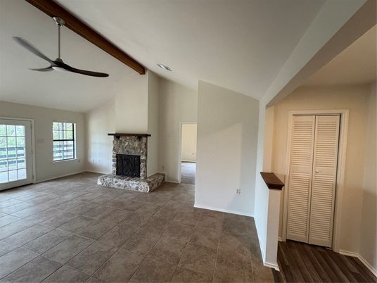 Empty room, Fireplace, Interior, Wooden Beams