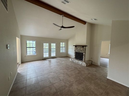 Empty room, Fireplace, Interior, Wooden Beams