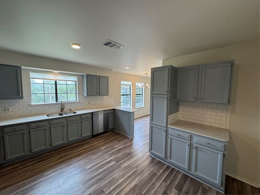 Interior, Kitchen, Pendant Lights, Recessed Lighting, Wood Texture Flooring