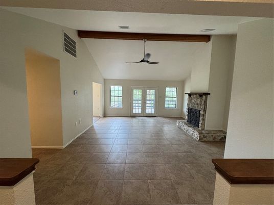 Empty room, Fireplace, Interior, Wooden Beams
