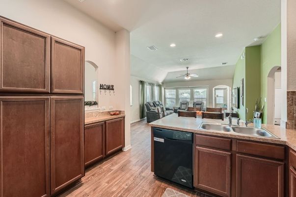 Interior, Kitchen, Recessed Lighting, Wood Texture Flooring