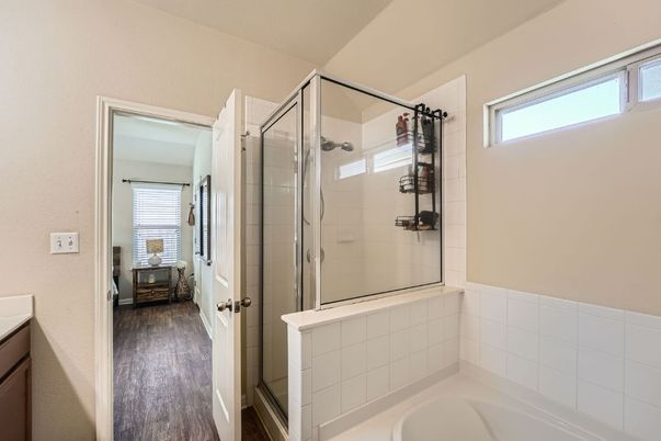 Bathroom, Glass Shower, Interior, Wood Texture Flooring