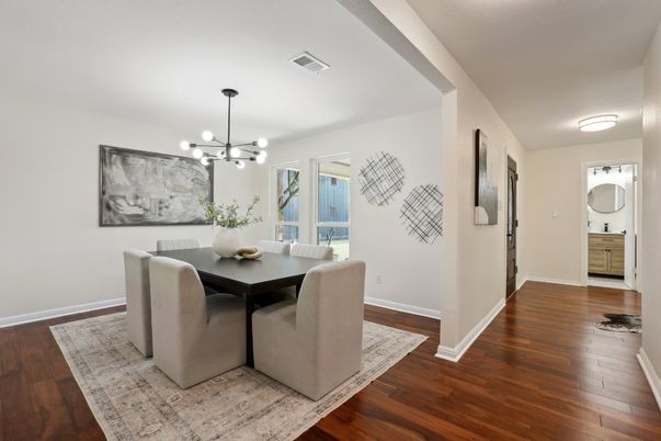 Dining room, Interior, Pendant Lights, Wood Texture Flooring
