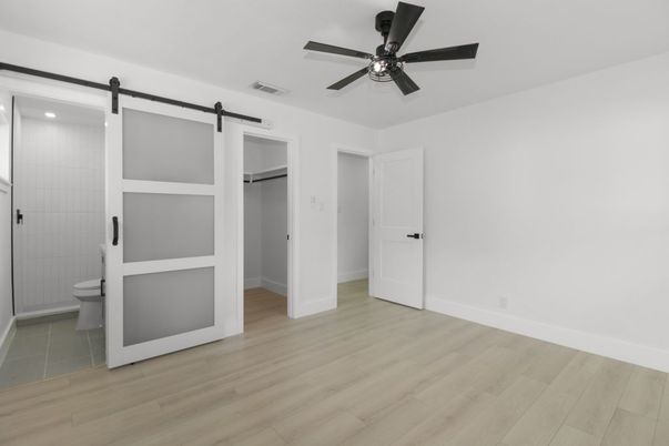 Bathroom, Empty room, Interior, Recessed Lighting, Wood Texture Flooring