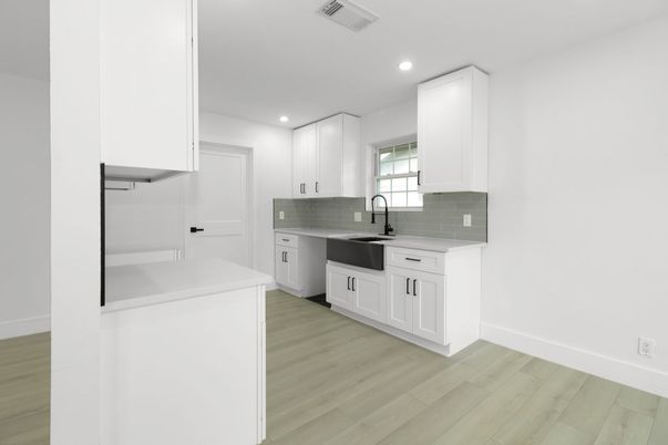 Interior, Kitchen, Recessed Lighting, Wood Texture Flooring
