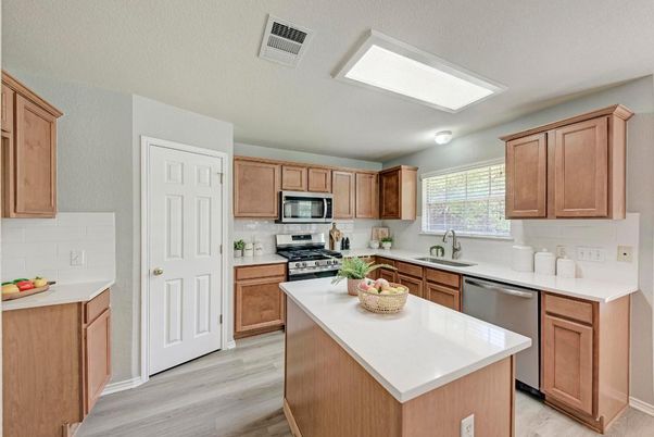 Interior, Kitchen, Stainless Steel Appliances, Wood Texture Flooring