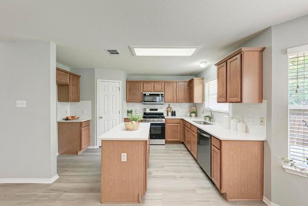 Interior, Kitchen, Stainless Steel Appliances, Wood Texture Flooring