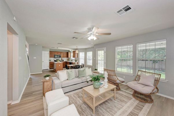 Interior, Kitchen, Living room, Pendant Lights, Recessed Lighting, Wood Texture Flooring