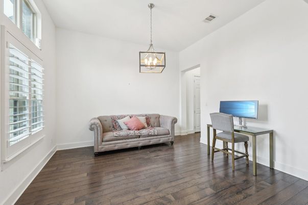 Home Office, Interior, Pendant Lights, Wood Texture Flooring