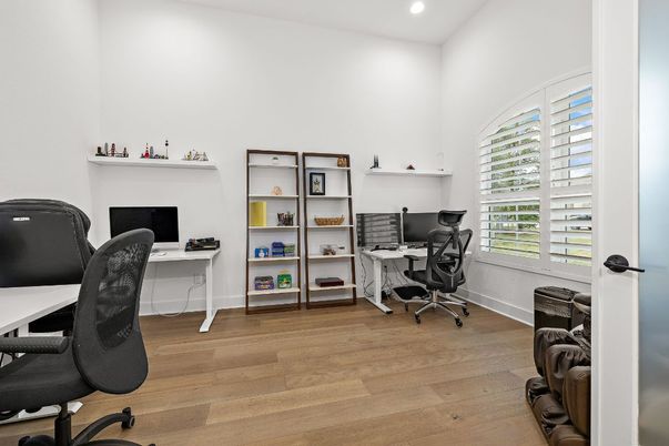 Home Office, Interior, Recessed Lighting, Wood Texture Flooring