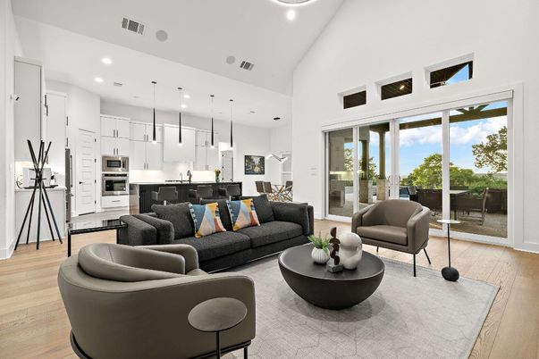 Interior, Kitchen, Living room, Pendant Lights, Recessed Lighting, Stainless Steel Appliances, Wood Texture Flooring