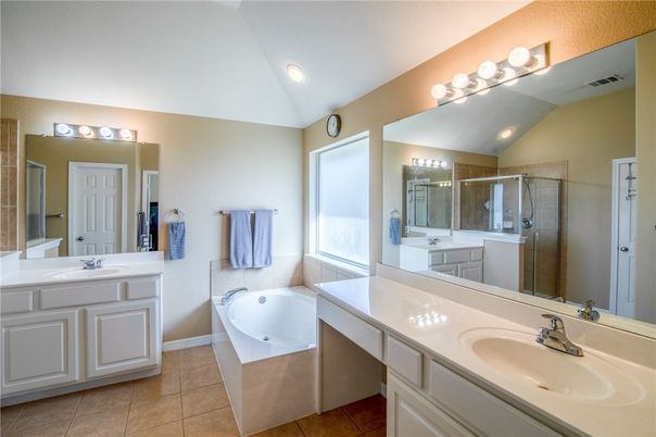 Bathroom, Dual Sink Vanities, Glass Shower, Interior, Recessed Lighting