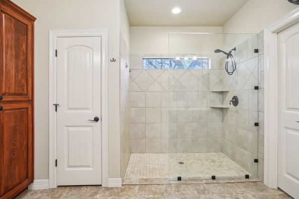 Bathroom, Glass Shower, Interior, Recessed Lighting