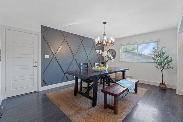 Chandelier, Dining room, Interior, Wood Texture Flooring