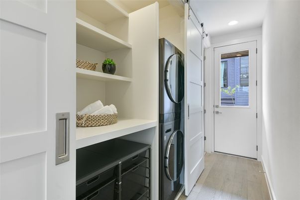 Interior, Recessed Lighting, Utility Closets, Washer, Wood Texture Flooring