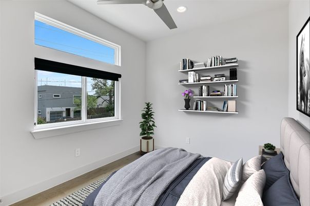 Bedroom, Interior, Recessed Lighting, Wood Texture Flooring