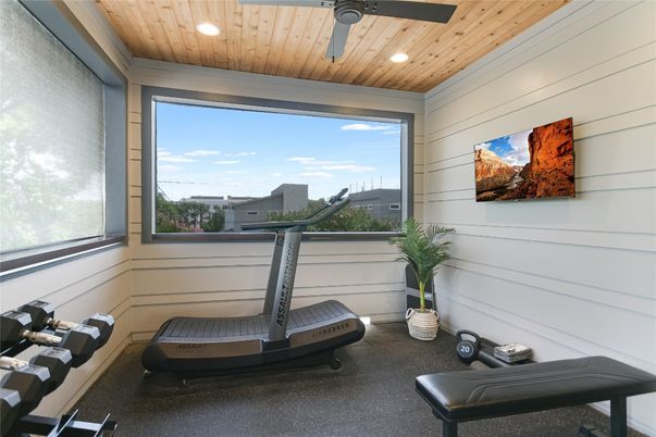 Fitness Equipment, Interior, Recessed Lighting, Wooden Ceilings