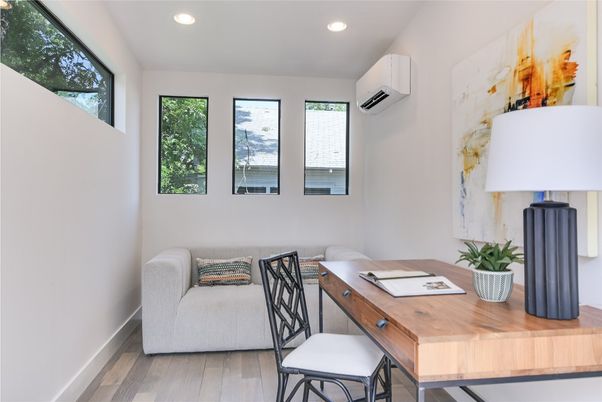 Home Office, Interior, Recessed Lighting, Wood Texture Flooring