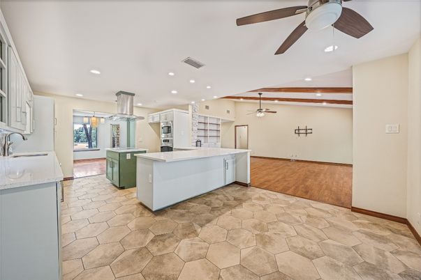 Interior, Kitchen, Pendant Lights, Recessed Lighting, Wood Texture Flooring