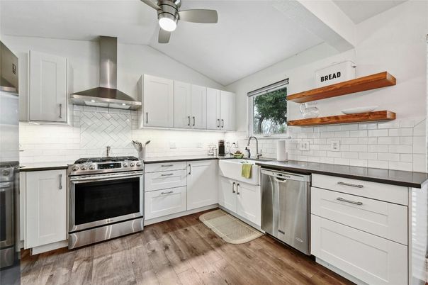 Interior, Kitchen, Stainless Steel Appliances, Wood Texture Flooring