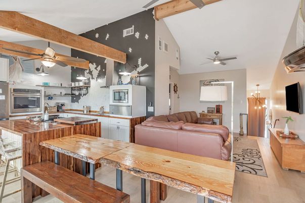 Interior, Kitchen, Living room, Wooden Beams, Wood Texture Flooring