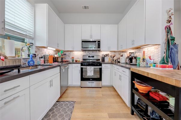 Interior, Kitchen, Stainless Steel Appliances, Wood Texture Flooring