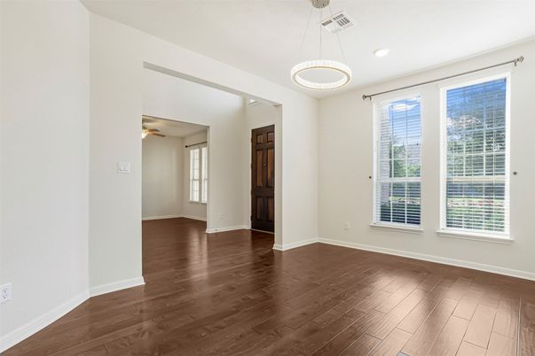 Empty room, Interior, Pendant Lights, Recessed Lighting, Wood Texture Flooring
