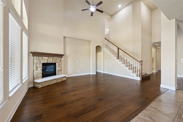 Fireplace, Interior, Recessed Lighting, Wood Texture Flooring