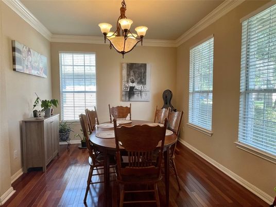 Chandelier, Dining room, Interior, Wood Texture Flooring