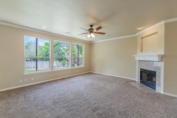Empty room, Fireplace, Interior, Recessed Lighting
