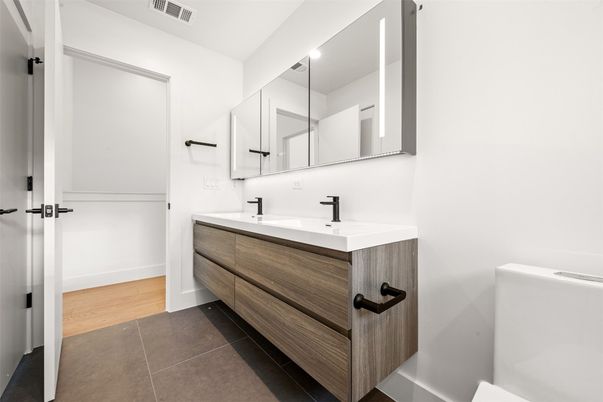 Bathroom, Dual Sink Vanities, Interior, Wood Texture Flooring