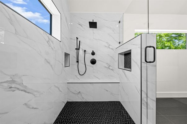 Bathroom, Glass Shower, Interior, Marble Walls