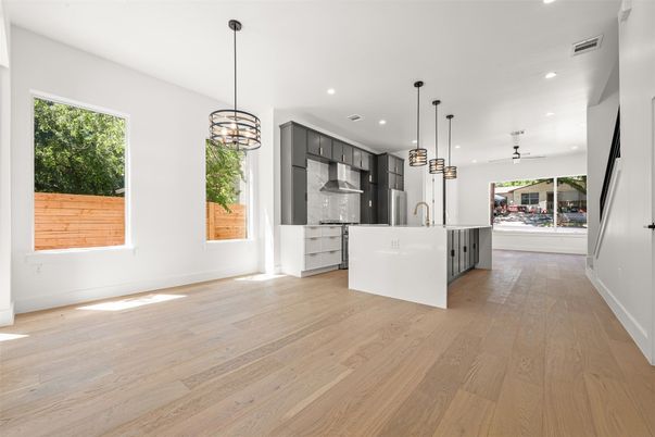 Interior, Kitchen, Pendant Lights, Recessed Lighting, Wood Texture Flooring