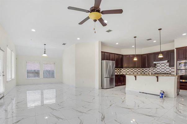 Interior, Kitchen, Marble, Pendant Lights, Recessed Lighting, Stainless Steel Appliances