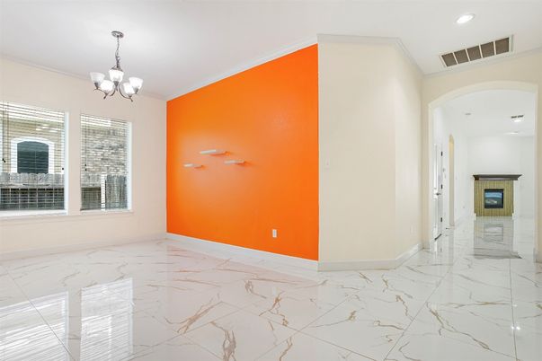 Chandelier, Empty room, Fireplace, Interior, Marble, Recessed Lighting