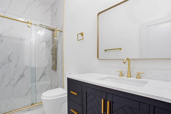 Bathroom, Glass Shower, Interior, Marble Walls