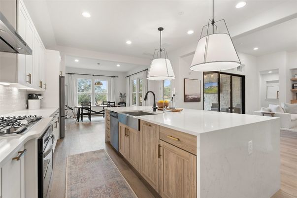 Dining room, Interior, Kitchen, Living room, Pendant Lights, Recessed Lighting, Stainless Steel Appliances, Wood Texture Flooring
