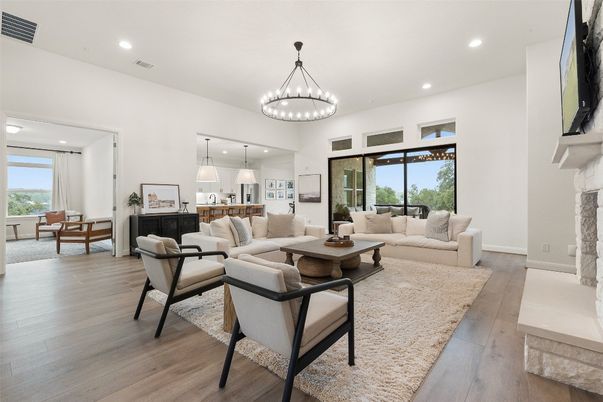 Interior, Living room, Pendant Lights, Recessed Lighting, Wood Texture Flooring