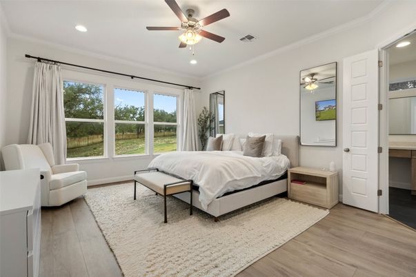 Bedroom, Interior, Recessed Lighting, Wood Texture Flooring