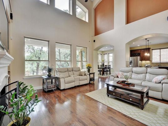 Dining room, Fireplace, Interior, Kitchen, Living room, Pendant Lights, Recessed Lighting, Wood Texture Flooring
