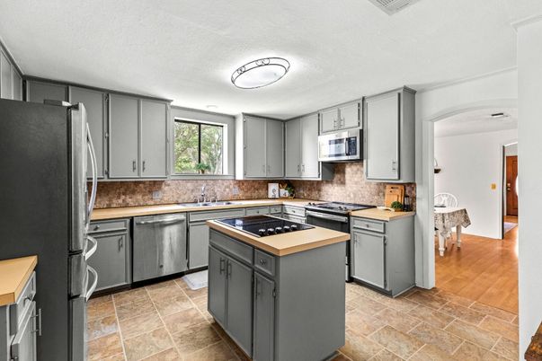 Interior, Kitchen, Stainless Steel Appliances, Wood Texture Flooring